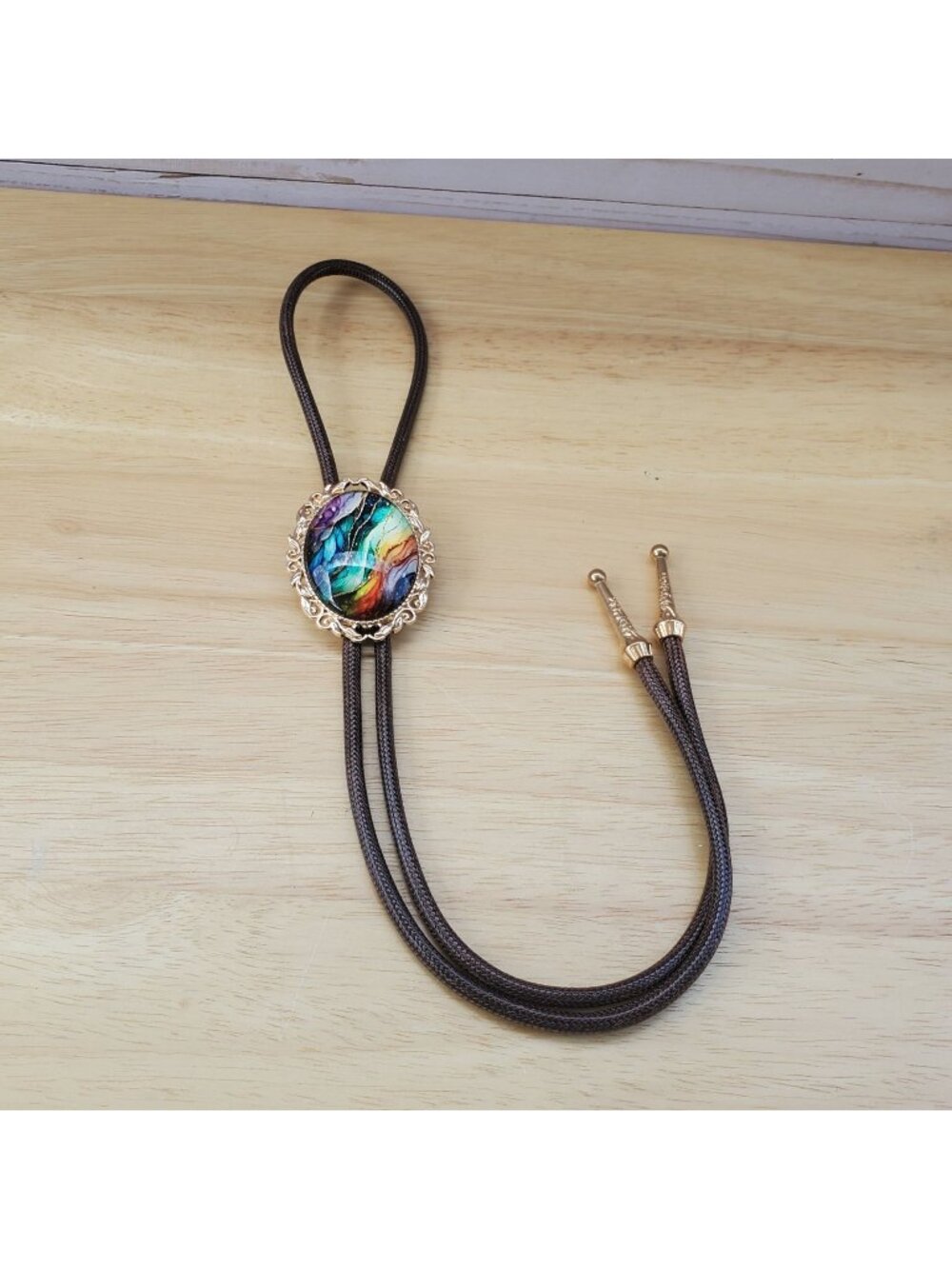 Bjesinmo Bolo Tie Vibrant Multicolor Stone Braided Cord Cowboy Western Bohemian